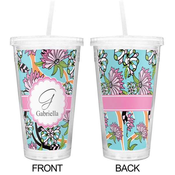Summer Flowers Double Wall Tumbler with Straw - Approval