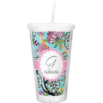 Summer Flowers Double Wall Tumbler with Straw (Personalized)