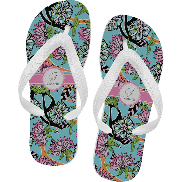 Custom Summer Flowers Flip Flops - Medium (Personalized)