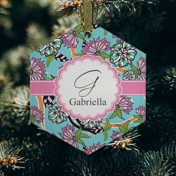 Summer Flowers Frosted Glass Ornament - Hexagon (Lifestyle)