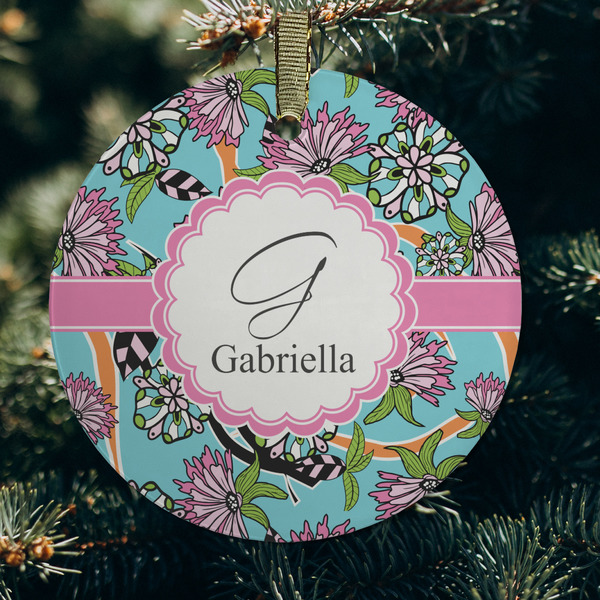 Summer Flowers Frosted Glass Ornament - Round (Lifestyle)