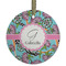 Summer Flowers Flat Glass Ornament - Round w/ Name and Initial