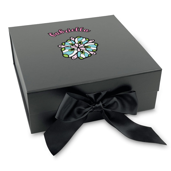 Custom Summer Flowers Gift Box with Magnetic Lid - Black (Personalized)