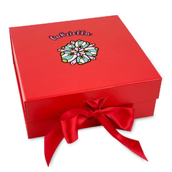 Summer Flowers Gift Box with Magnetic Lid - Red (Personalized)