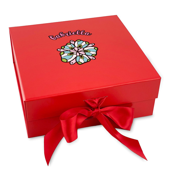 Custom Summer Flowers Gift Box with Magnetic Lid - Red (Personalized)