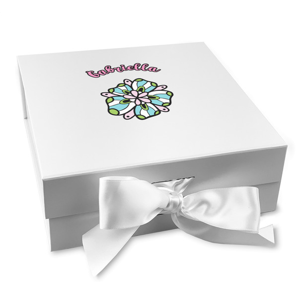 Custom Summer Flowers Gift Box with Magnetic Lid - White (Personalized)
