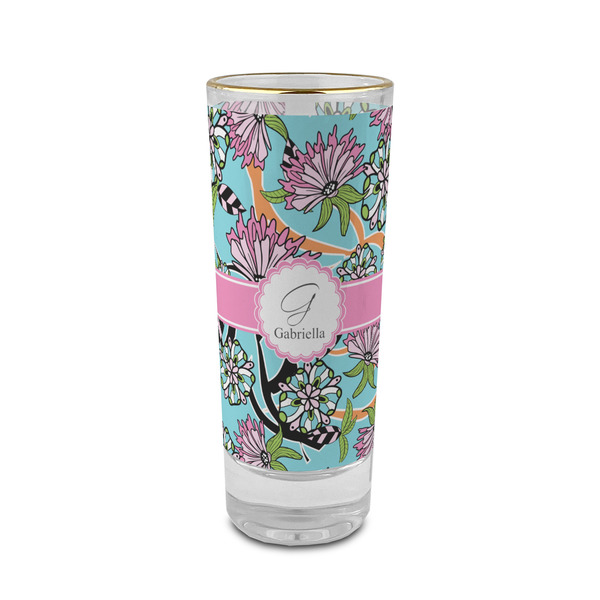 Custom Summer Flowers 2 oz Shot Glass -  Glass with Gold Rim - Single (Personalized)