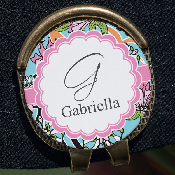 Summer Flowers Golf Ball Marker Hat Clip - Gold - Close Up