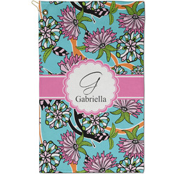 Summer Flowers Golf Towel - Poly-Cotton Blend - Small w/ Name and Initial