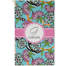 Summer Flowers Golf Towel - Poly-Cotton Blend - Small w/ Name and Initial