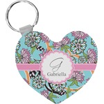 Summer Flowers Heart Plastic Keychain w/ Name and Initial