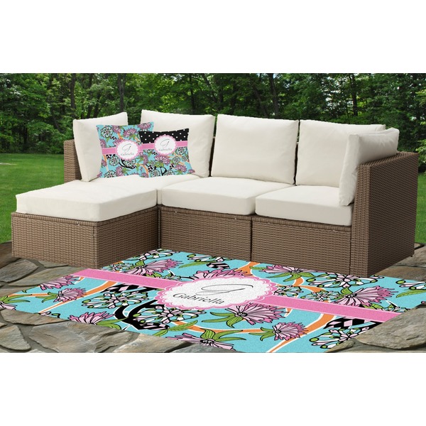 Custom Summer Flowers Indoor / Outdoor Rug - Custom Size w/ Name and Initial