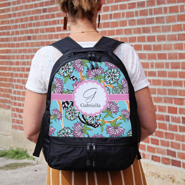 Summer Flowers Large Backpack - Black - On Back