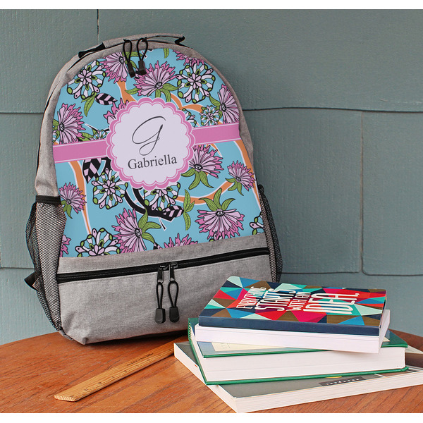 Summer Flowers Large Backpack - Gray - On Desk