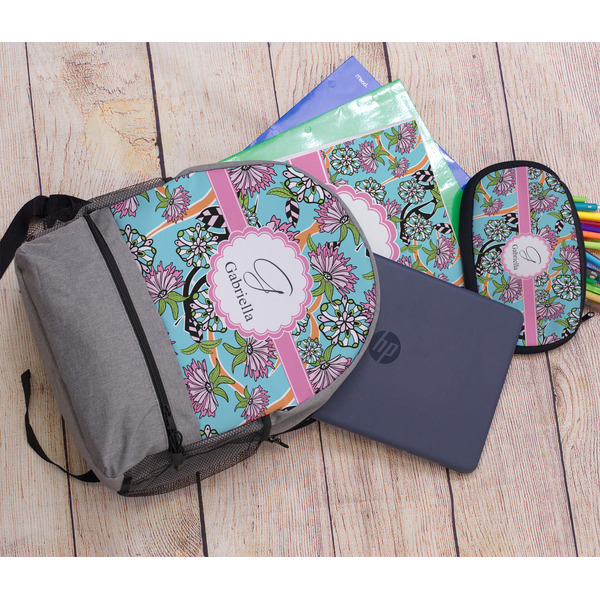 Summer Flowers Large Backpack - Gray - With Stuff