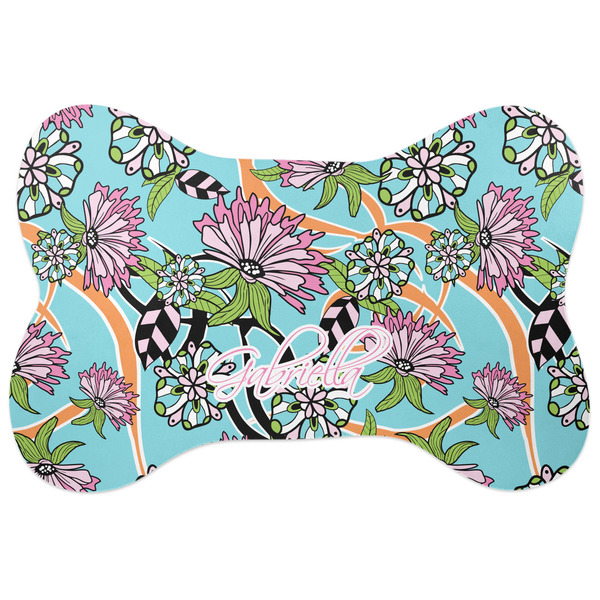 Custom Summer Flowers Bone Shaped Dog Food Mat (Personalized)