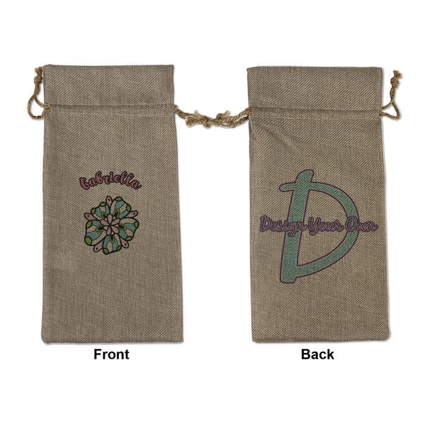 Custom Summer Flowers Large Burlap Gift Bag - Front & Back (Personalized)
