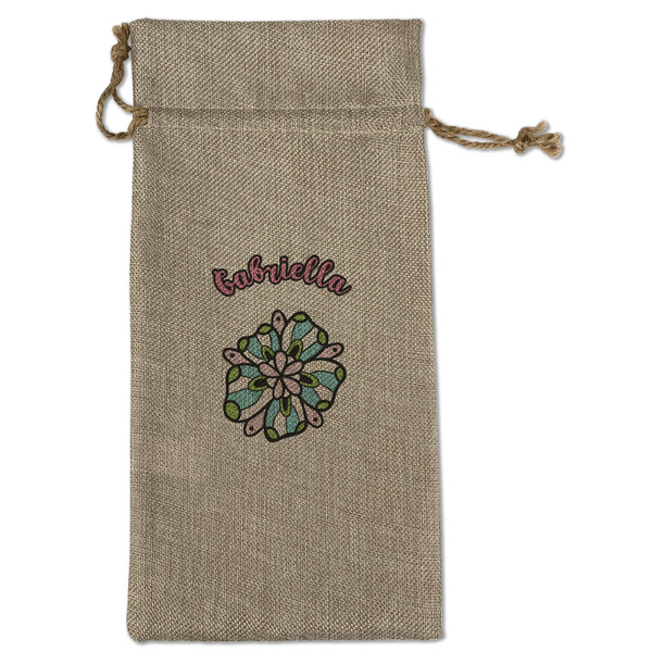 Custom Summer Flowers Large Burlap Gift Bag - Front (Personalized)