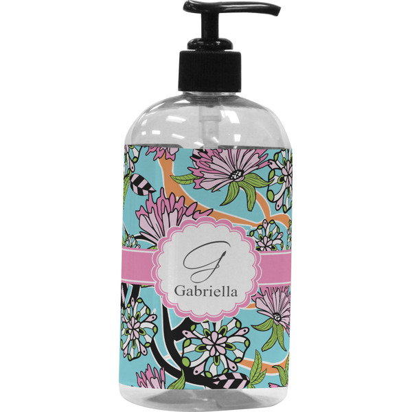 Custom Summer Flowers Plastic Soap / Lotion Dispenser (16 oz - Large - Black) (Personalized)