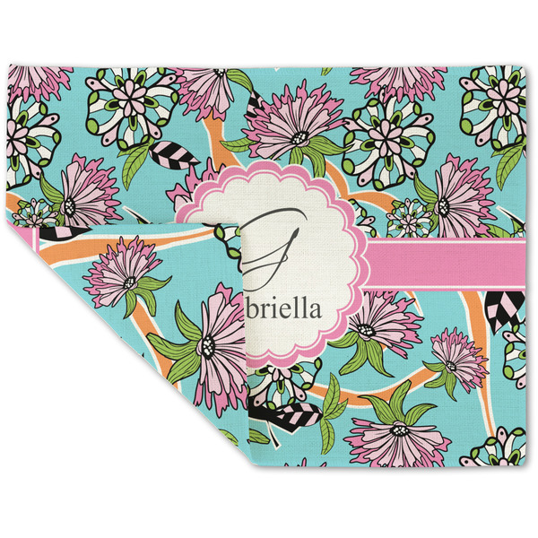 Custom Summer Flowers Double-Sided Linen Placemat - Single w/ Name and Initial