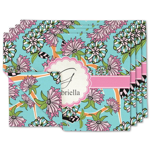 Custom Summer Flowers Linen Placemat w/ Name and Initial