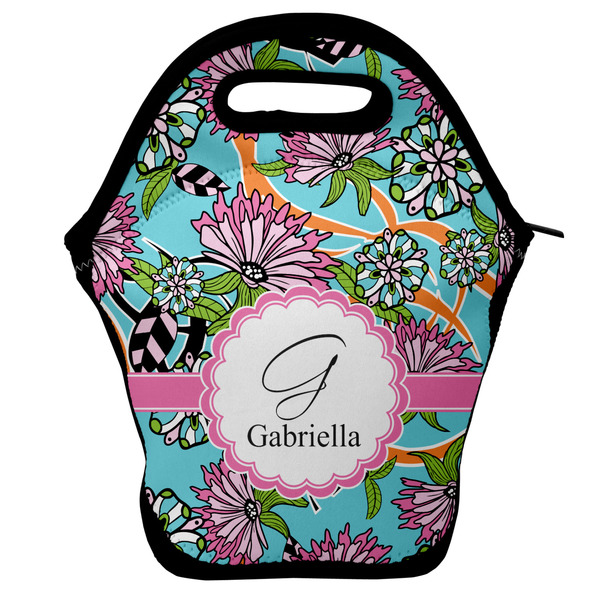 Custom Summer Flowers Lunch Bag w/ Name and Initial