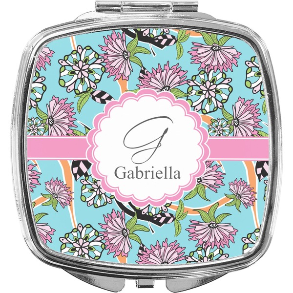 Custom Summer Flowers Compact Makeup Mirror (Personalized)