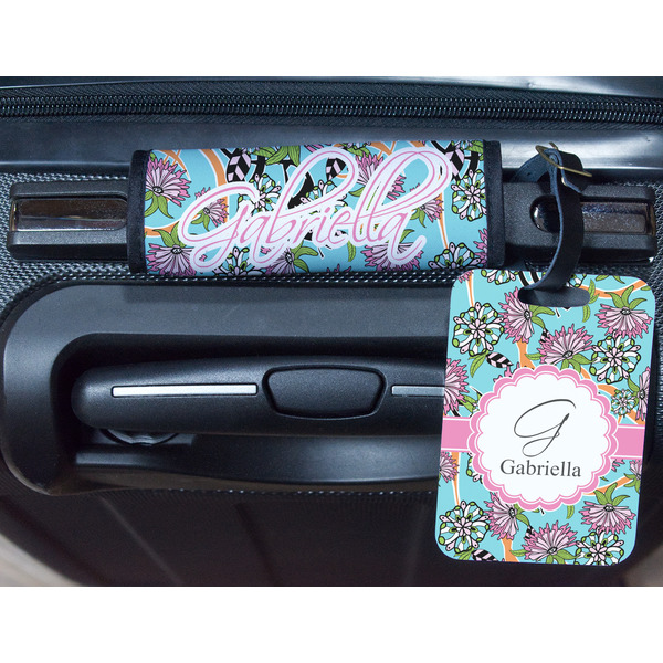 Summer Flowers Metal Luggage Tag & Handle Wrap - In Context