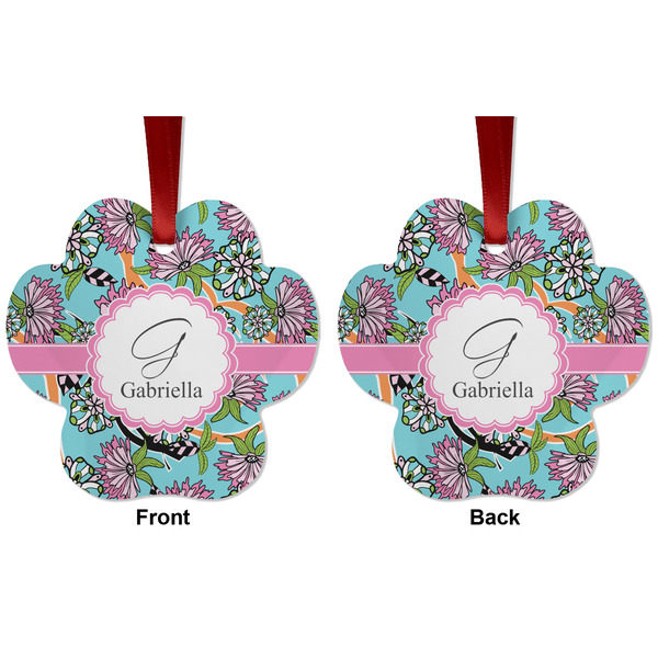 Summer Flowers Metal Paw Ornament - Front and Back