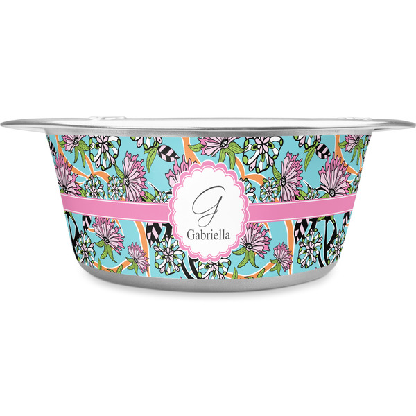 Custom Summer Flowers Stainless Steel Dog Bowl - Large (Personalized)