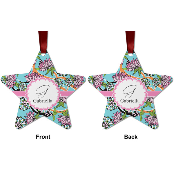Summer Flowers Metal Star Ornament - Front and Back