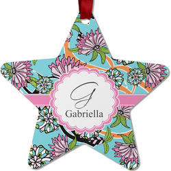 Summer Flowers Metal Star Ornament - Double Sided w/ Name and Initial