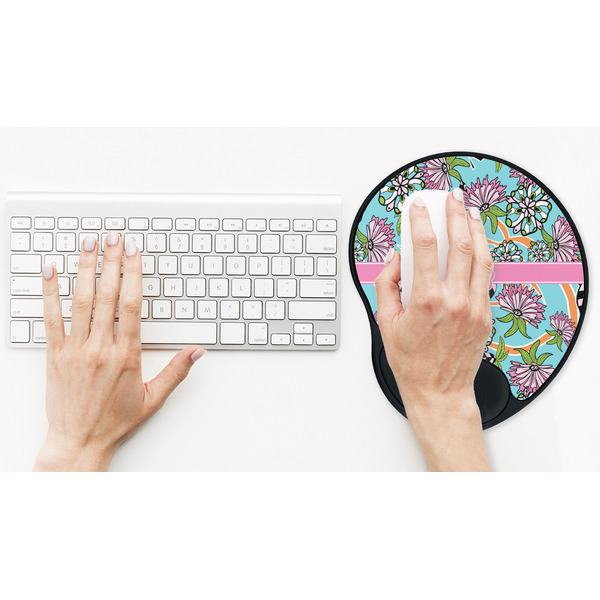 Summer Flowers Mouse Pad with Wrist Rest - LIFESYTLE 2 (in use)