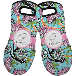 Summer Flowers Neoprene Oven Mitts - Set of 2 w/ Name and Initial