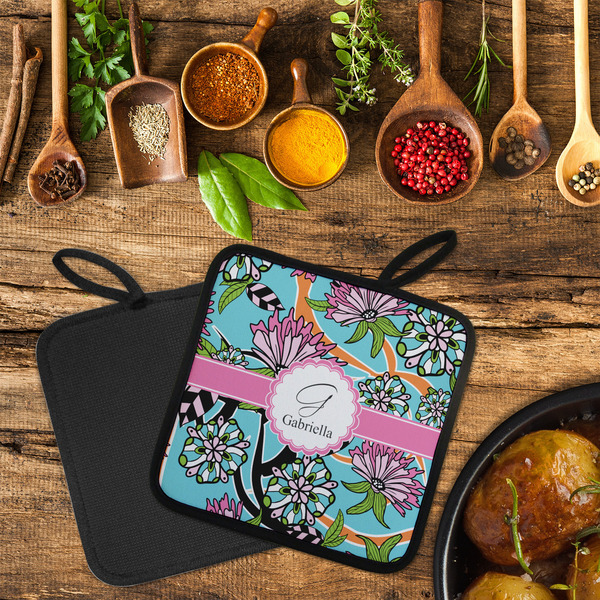 Summer Flowers Neoprene Pot Holder - Set of 2  LIFESTYLE (Flatlay)