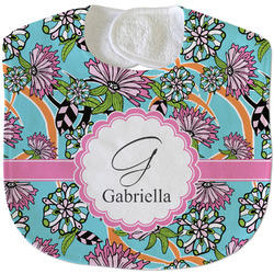 Summer Flowers Velour Baby Bib w/ Name and Initial
