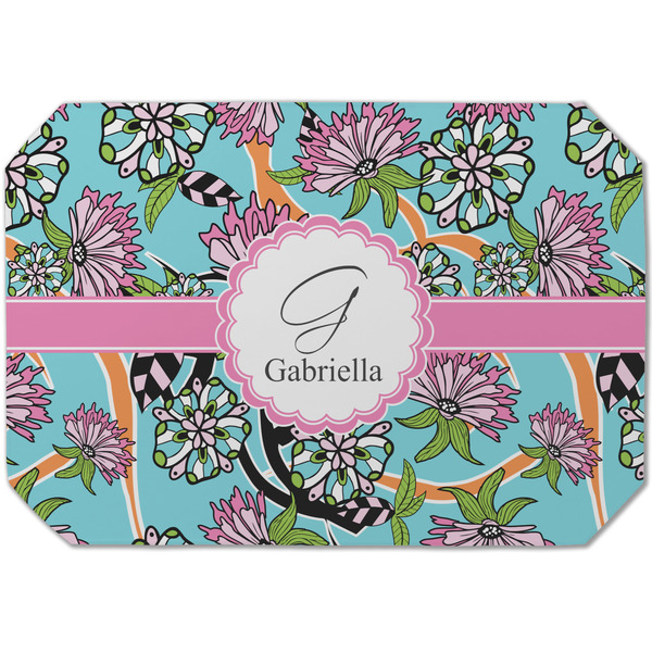 Custom Summer Flowers Dining Table Mat - Octagon (Single-Sided) w/ Name and Initial