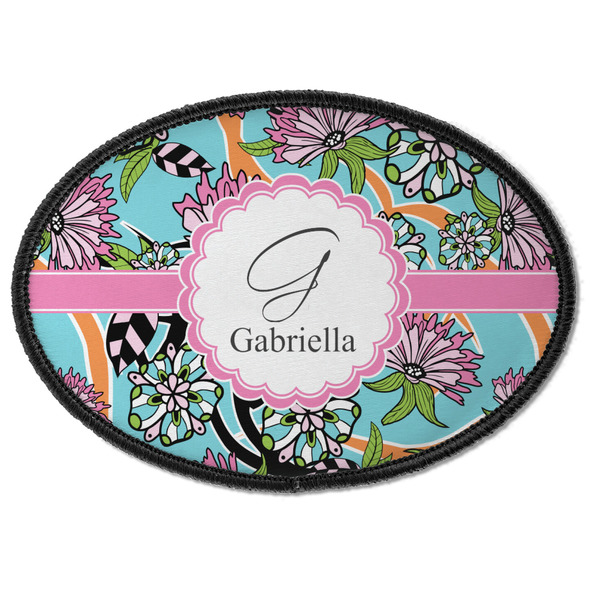 Custom Summer Flowers Iron On Oval Patch w/ Name and Initial