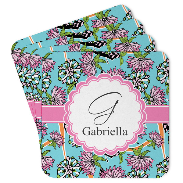 Custom Summer Flowers Paper Coasters w/ Name and Initial