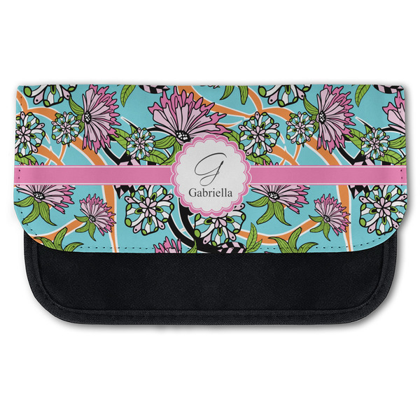 Custom Summer Flowers Canvas Pencil Case w/ Name and Initial