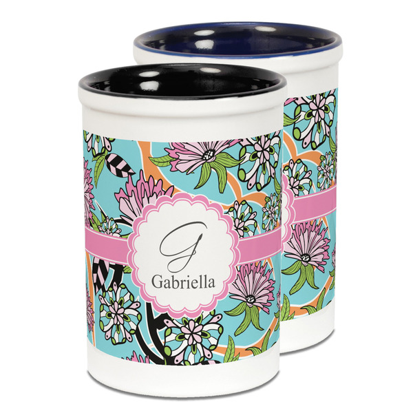 Custom Summer Flowers Ceramic Pencil Holder - Large