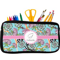 Summer Flowers Neoprene Pencil Case - Small w/ Name and Initial