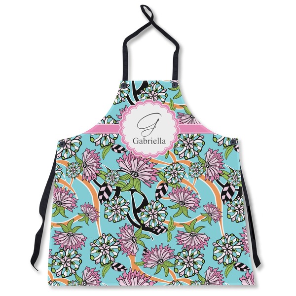 Custom Summer Flowers Apron Without Pockets w/ Name and Initial
