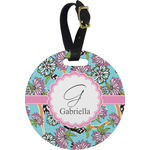 Summer Flowers Plastic Luggage Tag - Round (Personalized)