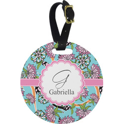 Summer Flowers Plastic Luggage Tag - Round (Personalized)