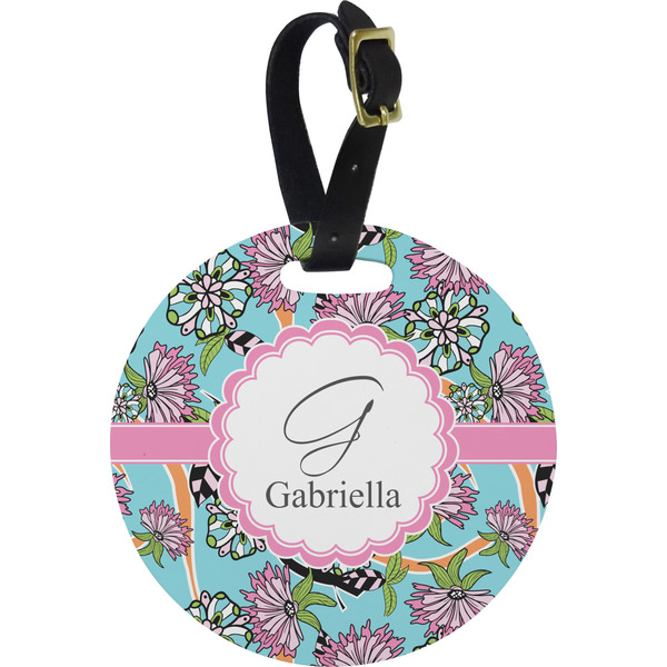 Custom Summer Flowers Plastic Luggage Tag - Round (Personalized)
