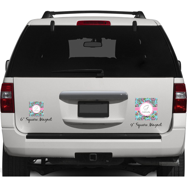 Summer Flowers Personalized Square Car Magnets on Ford Explorer