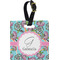Summer Flowers Plastic Luggage Tag - Square w/ Name and Initial