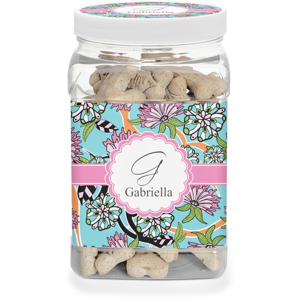Custom Summer Flowers Dog Treat Jar (Personalized)