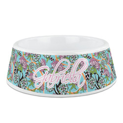 Summer Flowers Plastic Dog Bowl (Personalized)